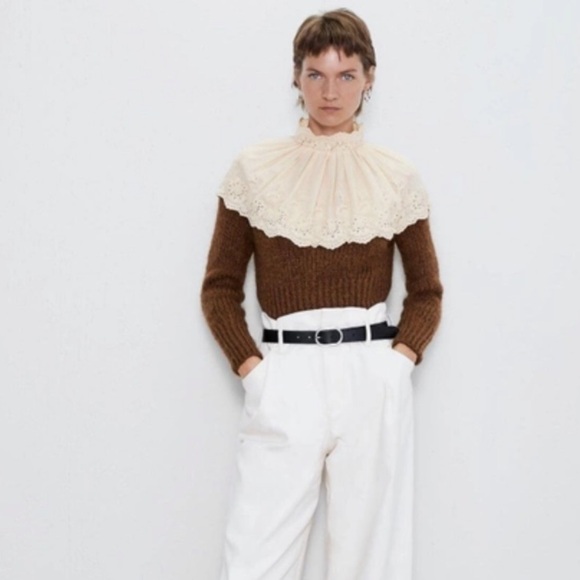 Zara Wool Blend Sweater with lace eyelet neck - Picture 3 of 14